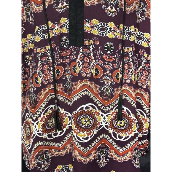 Women's Boho Peasant Blouse Purple Paisley Floral Long Sleeve Tassel Top Size XL - Picture 4 of 9